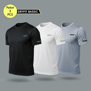 Zou9 - 3 Pcs Kaos Olahraga Pria Lengan Pendek Baju Atasan Gym Badminton Fitness Jogging Bahan Dryfit