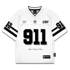 Saint Culture / 3 Number White 911 / Baju Jersey Vintage Kaos Oversize Retro Rugby NFL Jersey Boxy Oversized TShirt Y2K Outfit Baseball Hockey T Shirt Streetwear